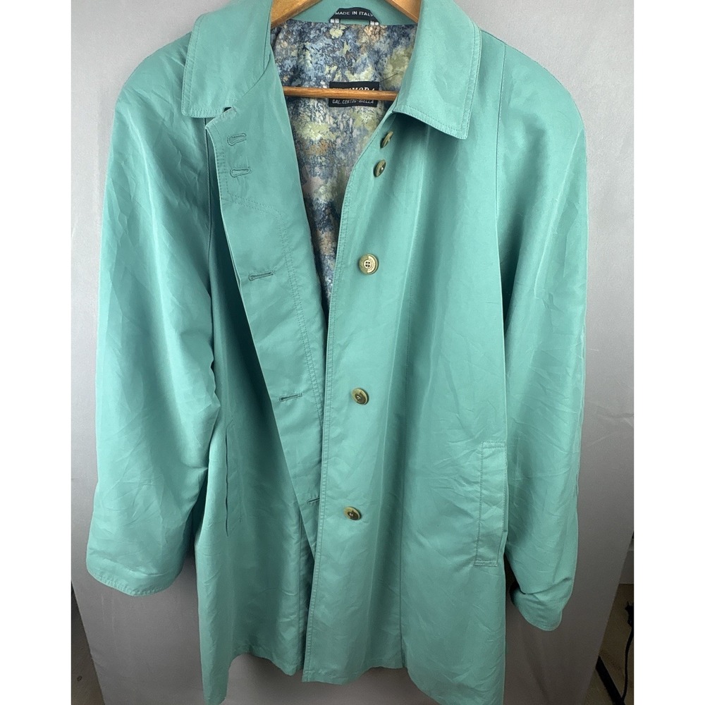 Vintage Ultimoda Italy Men's L/XL Mac Jacket Car Coat Abstract Lining Aqua